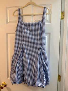 Abercrombie & Fitch Blue and White Bubble Hem Gingham Mini Dress